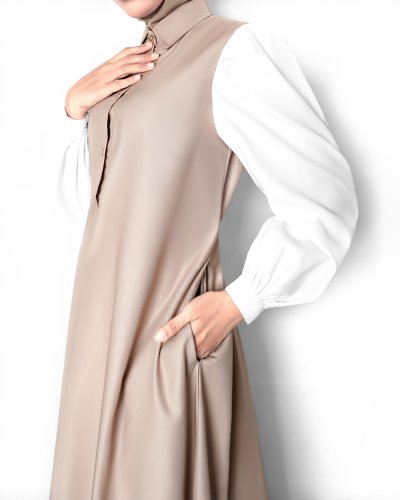 CANAN DRESS (WHITE-BEIGE)