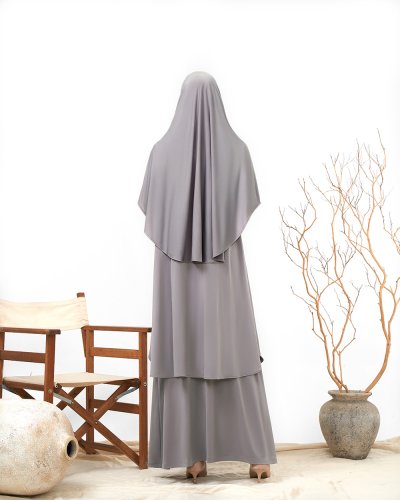 HAVA FULL SET (TUNIC, SKIRT, AND HIJAB)- GREY