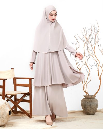 HAVA FULL SET (TUNIC, SKIRT, AND HIJAB)- LIGHT TAUPE