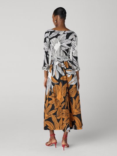 DVF	BALLERINA WRAP DRESS TIGER LILY BLACK PLACEMENT