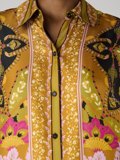 เดรส DVF ลายพิมพ์สีมัสตาร์ด แขนยาว