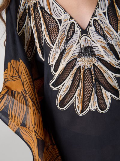 DVF	LUMI DRESS	TIGER LILY BLACK PLACEMENT