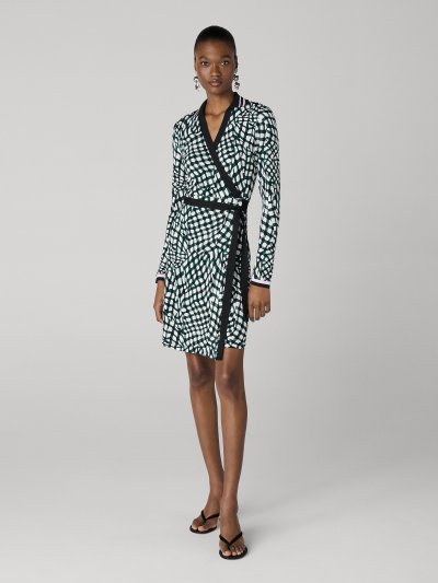 DVF	HOLLY WRAP DRESS FLOATING PLAID MINI WHITE