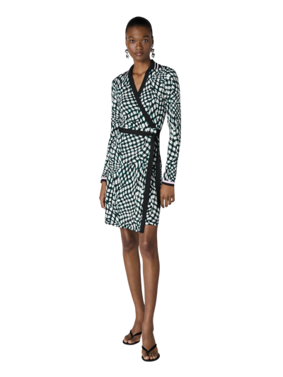 DVF	HOLLY WRAP DRESS FLOATING PLAID MINI WHITE