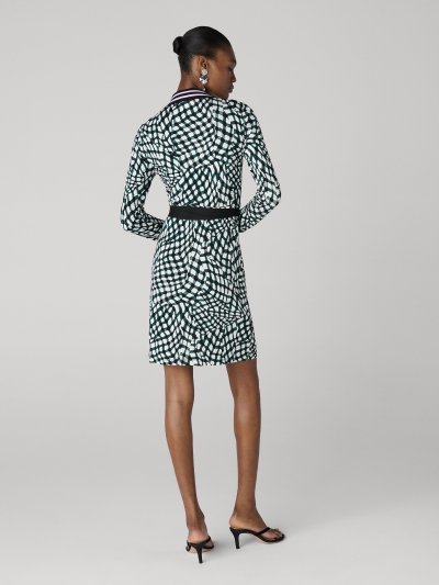 DVF	HOLLY WRAP DRESS FLOATING PLAID MINI WHITE