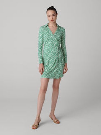 DVF JEANNE WRAP DRESS DESERT PALM MINI INDIAN GREEN