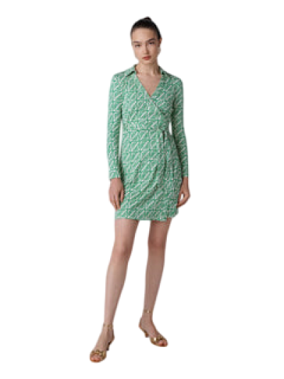DVF JEANNE WRAP DRESS DESERT PALM MINI INDIAN GREEN