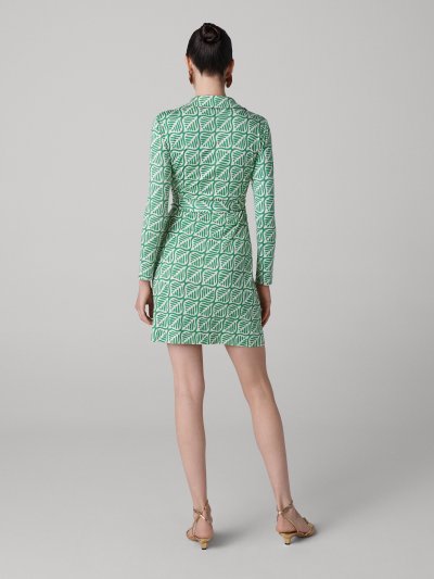 DVF JEANNE WRAP DRESS DESERT PALM MINI INDIAN GREEN