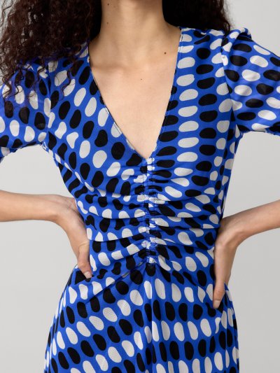 DVF KOREN REVERSIBLE DRESS BAY LEAF BLACK AND JELLY DOT AQUARIUS