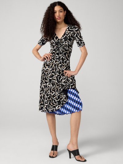 DVF KOREN REVERSIBLE DRESS BAY LEAF BLACK AND JELLY DOT AQUARIUS
