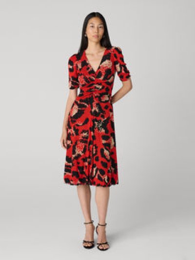 DVF KOREN REVERSIBLE DRESS SHIP LIGHTS BLACK/SEU LEOP BIG SIG RED