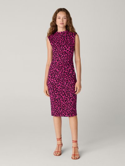 DVF DARRIUS DRESS LASER ROSE MINI INDIAN PINK