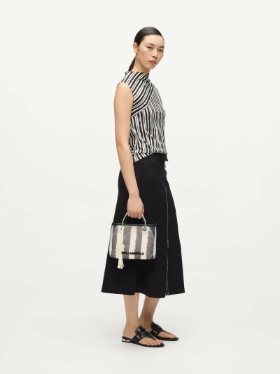 KARL LAGERFELD - IKON MESH SM TOTE BLACK STRIPES