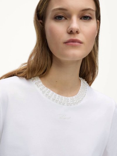 KARL LAGERFELD - PEARL DETAIL T-SHIRT