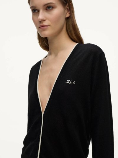 KARL LAGERFELD - ESSENTIAL MERINO WOOL CARDIGAN