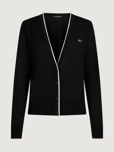 KARL LAGERFELD - ESSENTIAL MERINO WOOL CARDIGAN