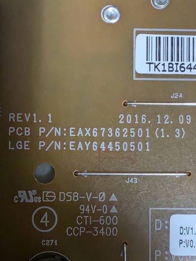 Power Supply LG รุ่น 55UJ652T-TB.ATMTLD 55UJ652T-TB.ATMYUJD พาร์ท EAX67362501(1.3)