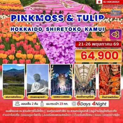 JP24 ทัวร์ฮอกไกโด Pinkmoss & Tulip 6วัน 4คืน TG
