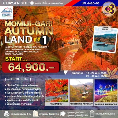 JP22 NGO03 ทัวร์ญี่ปุ่น โมมิจิ การิ ออทั่มแลนด์ 6 วัน 4 คืน (TG)
