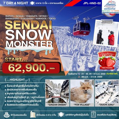 JP22 HND02 ทัวร์ญี่ปุ่น เซนได สโนว์มอนสเตอร์ 7 วัน 4 คืน (TG)