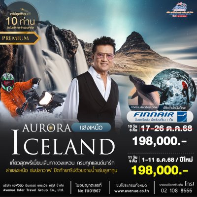ทัวร์ไอซ์แลนด์ ตามล่าแสงเหนือ 10 วัน 8 คืน บิน (AY)