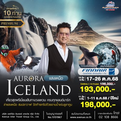 ทัวร์ไอซ์แลนด์ ตามล่าแสงเหนือ 10 วัน 8 คืน บิน (AY)