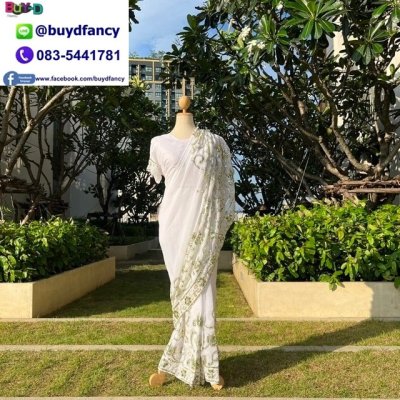 เช่าชุดอินเดีย ชุดส่าหรี สีขาว คังคุไบ