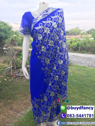 เช่าชุดอินเดีย ชุดส่าหรี สีน้ำเงิน