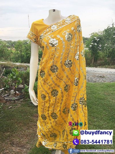 เช่าชุดอินเดีย ชุดส่าหรี สีเหลือง
