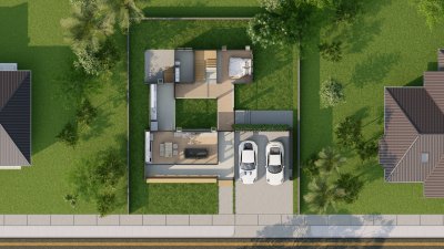 บ้านเดี่ยว ชั้นครึ่ง (Modern Tropical Style)