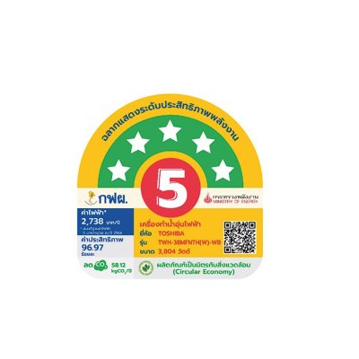 TOSHIBA Water Heater, Model TWH-38MFNTH, 3,800 Watts