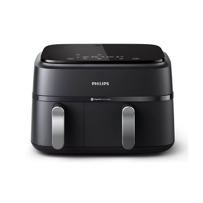 Philips Dual Basket Air Fryer, Model NA351/00 (2750 Watts, 9 Liters, Black)