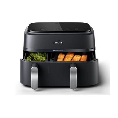 Philips Dual Basket Air Fryer, Model NA351/00 (2750 Watts, 9 Liters, Black)