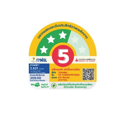 TOSHIBA Front-Loading Clothes Dryer, Model TD-T21B90HWT(MG), 8 kg capacity.