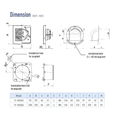 Panasonic wall-mounted bathroom ventilation system, models FV-10EGK206 and FV-15EGK206.