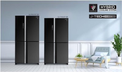 SHARP Multi-Door Refrigerator, 18.5 cu. ft., Inverter, Model SJ-FX52GP-BK (Black Glass)