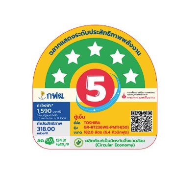 TOSHIBA ตู้เย็น 2 ประตู รุ่น GR-RT236WE-PMTH(50) ความจุ 6.4 คิว