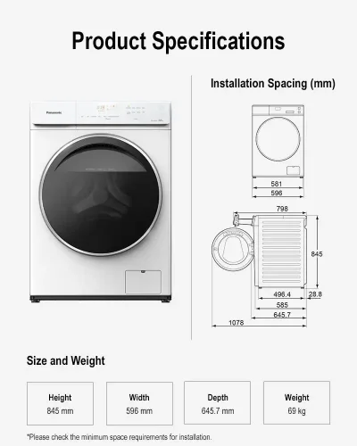 PANASONIC เครื่องซักผ้าฝาหน้าซัก 10 กก.รุ่น  NA-V10FA1WTH
