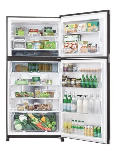 SHARP 2-Door Refrigerator, 21.5 Cu. Ft., Inverter, Model SJ-X600GP2-BK, Black Glass Finish