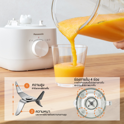 PANASONIC 1.5 Liter Glass Jar Blender with Dry Grinding Attachment, Model MX-EG5311WSN