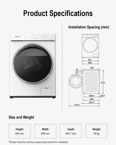 PANASONIC  เครื่องซักผ้าฝาหน้า Hygiene Care ความจุ 11.5 กก. รุ่น NA-V115FA1WT