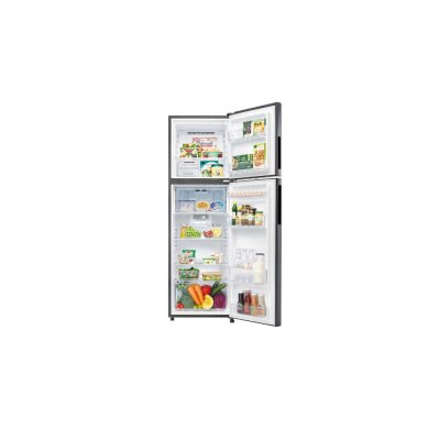 SHARP 2-door refrigerator, 8.9 cubic feet, model SJ-XP260T-DK, dark silver.
