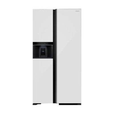 HITACHI Side-by-Side Refrigerator, 22.5 cu ft, Inverter, Model HRSN9698ESICMGWTH, White Glass Finish.