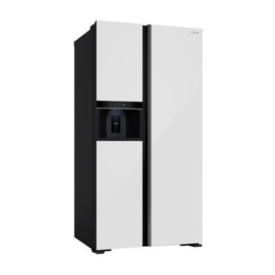 HITACHI Side-by-Side Refrigerator, 22.5 cu ft, Inverter, Model HRSN9698ESICMGWTH, White Glass Finish.