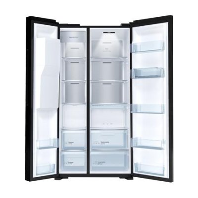 HITACHI Side-by-Side Refrigerator, 22.5 cu ft, Inverter, Model HRSN9698ESICMGWTH, White Glass Finish.