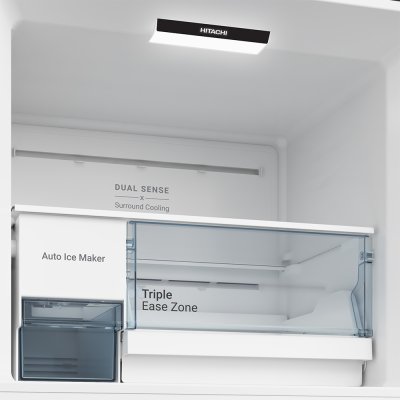 HITACHI 2-Door Refrigerator HRTN6443SAMGWTH, Inverter, 14.4 cu ft, White Glass. Automatic Ice Maker.