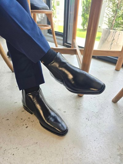 THE DRAGON ฮาล์ฟยางยืด ข้อสั้น 5.5นิ้ว หนังแท้หนังนิ่ม chelsea boots