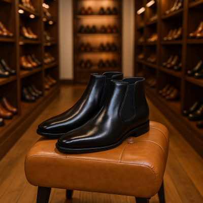 THE DRAGON ฮาล์ฟยางยืด ข้อสั้น 5.5นิ้ว หนังแท้หนังนิ่ม chelsea boots