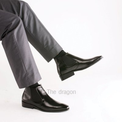 THE DRAGON ฮาล์ฟยางยืด ข้อสั้น 5.5นิ้ว หนังแท้หนังนิ่ม chelsea boots