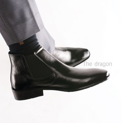 THE DRAGON ฮาล์ฟยางยืด ข้อสั้น 5.5นิ้ว หนังแท้หนังนิ่ม chelsea boots